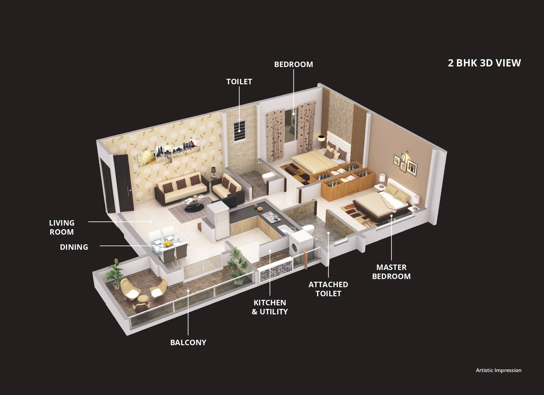 2 BHK 3D View
